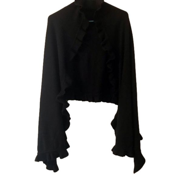 Accessories - Womens black wrap shawl with ruffle trim one size